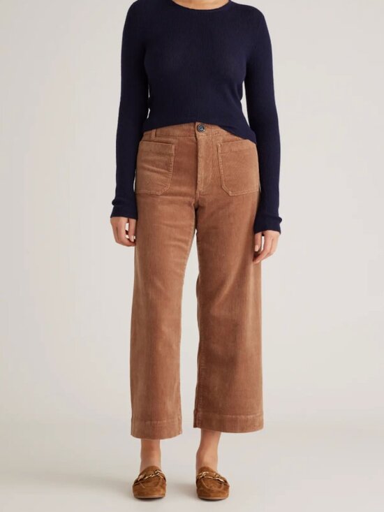 Quince Denim - Quince Organic Stretch Corduroy Cropped Wide Leg Pants 16 Warm Brown